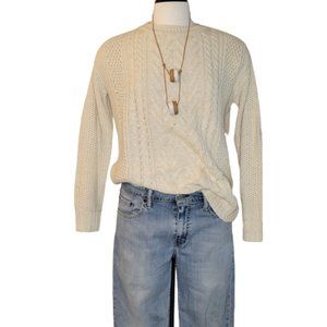 BDG Womens Beige w/ Orange Flex Cable Knit Sweater Size M Elbow Detail